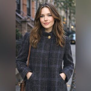 Karizma Vintage Wool Plaid Jacket Blazer‎ Purple Gray Made In Ukraine Size 12